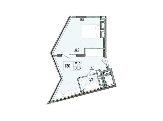 отель ARCHotel: планировка 1-комнатной квартиры 36.74 м²