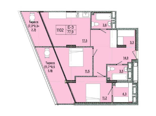 отель ARCHotel: планировка 2-комнатной квартиры 79.54 м²