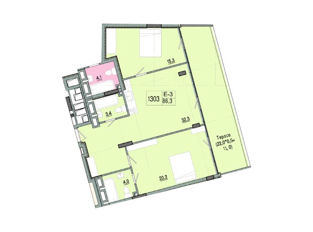 готель ARCHotel: планування 2-кімнатної квартири 86.1 м²
