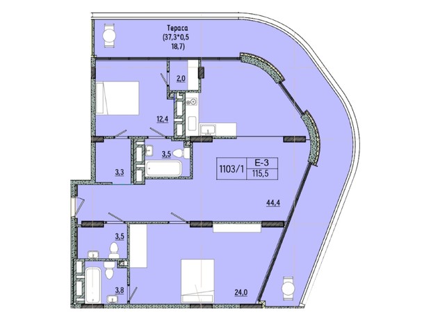 отель ARCHotel: планировка 3-комнатной квартиры 106.7 м²