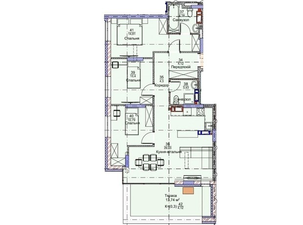 ЖК Метрополия 2: планировка 3-комнатной квартиры 85.3 м²