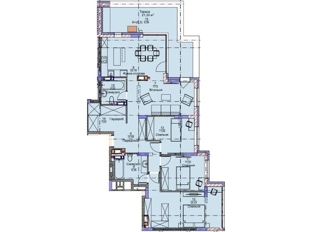 ЖК Метрополия 2: планировка 3-комнатной квартиры 118.1 м²