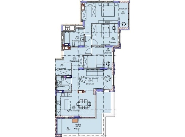 ЖК Метрополия 2: планировка 3-комнатной квартиры 118.1 м²