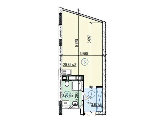 ЖК Sky River 2: планировка 1-комнатной квартиры 28.5 м²