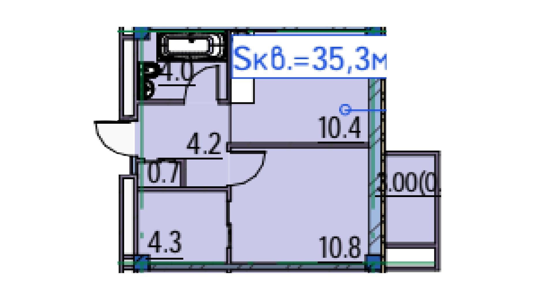 Планування 1-кімнатної квартири в ЖК Пространство біля Стамбульского парку 35.7 м², фото 646094
