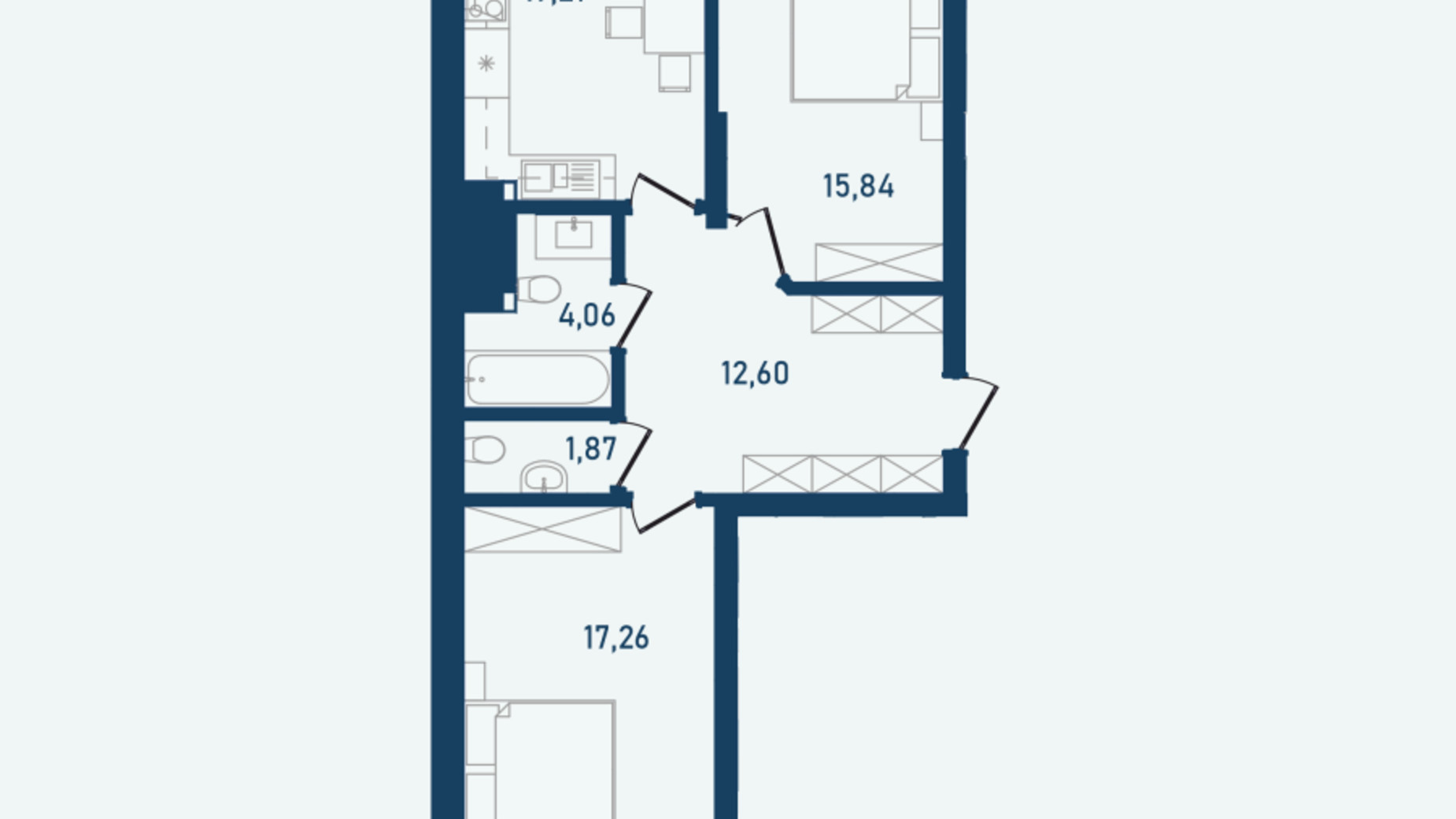 Планировка 2-комнатной квартиры в ЖК Престижный 2 78.12 м², фото 646118