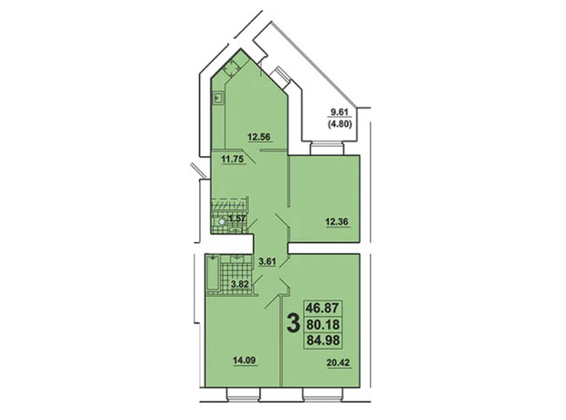 ЖК Галичина: планування 3-кімнатної квартири 85 м²