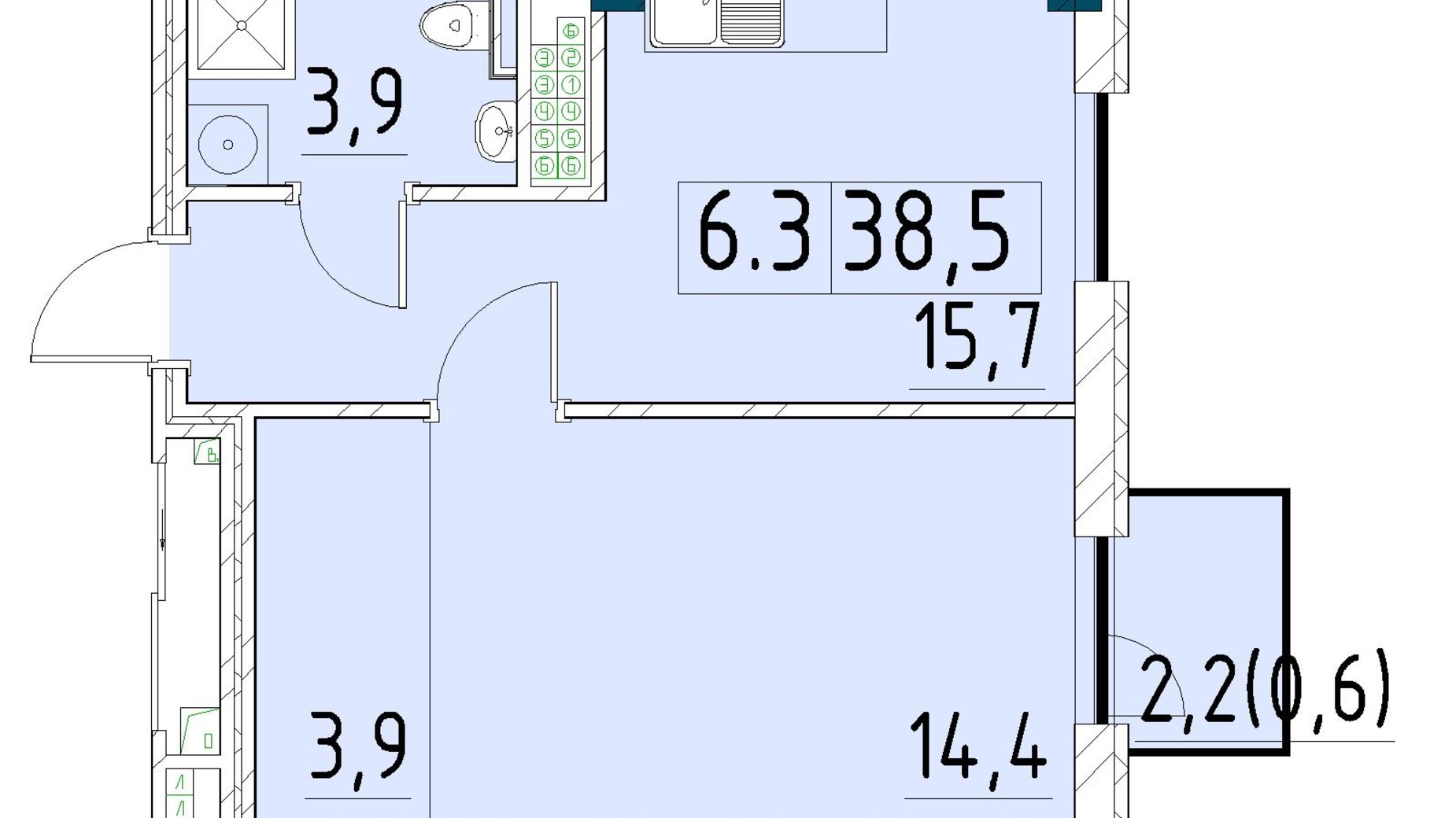Планування 1-кімнатної квартири в ЖК Рішельєвський Пасаж 38.5 м², фото 646506