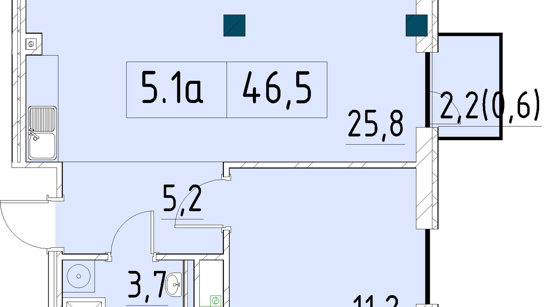 Планування 1-кімнатної квартири в ЖК Рішельєвський Пасаж 46.5 м², фото 646509