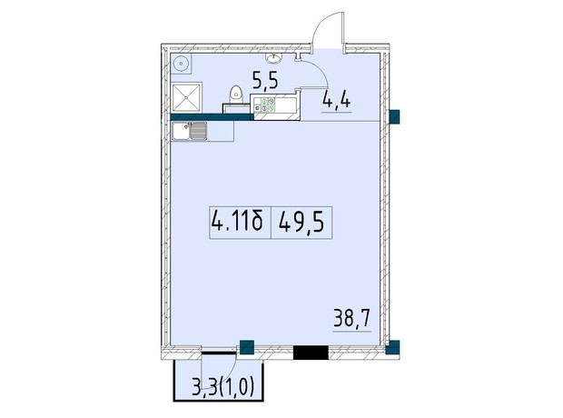 ЖК Ришельевский Пассаж: планировка 1-комнатной квартиры 49.5 м²