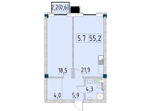 ЖК Ришельевский Пассаж: планировка 1-комнатной квартиры 55.2 м²