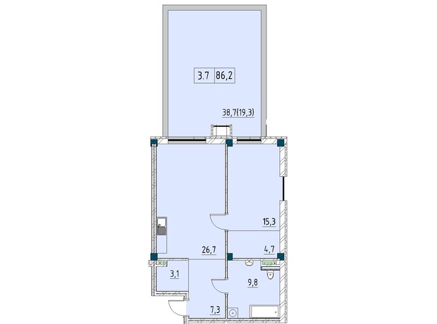 ЖК Ришельевский Пассаж: планировка 1-комнатной квартиры 86.2 м²