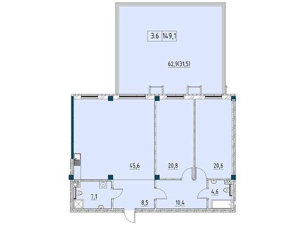 ЖК Ришельевский Пассаж: планировка 2-комнатной квартиры 149.1 м²