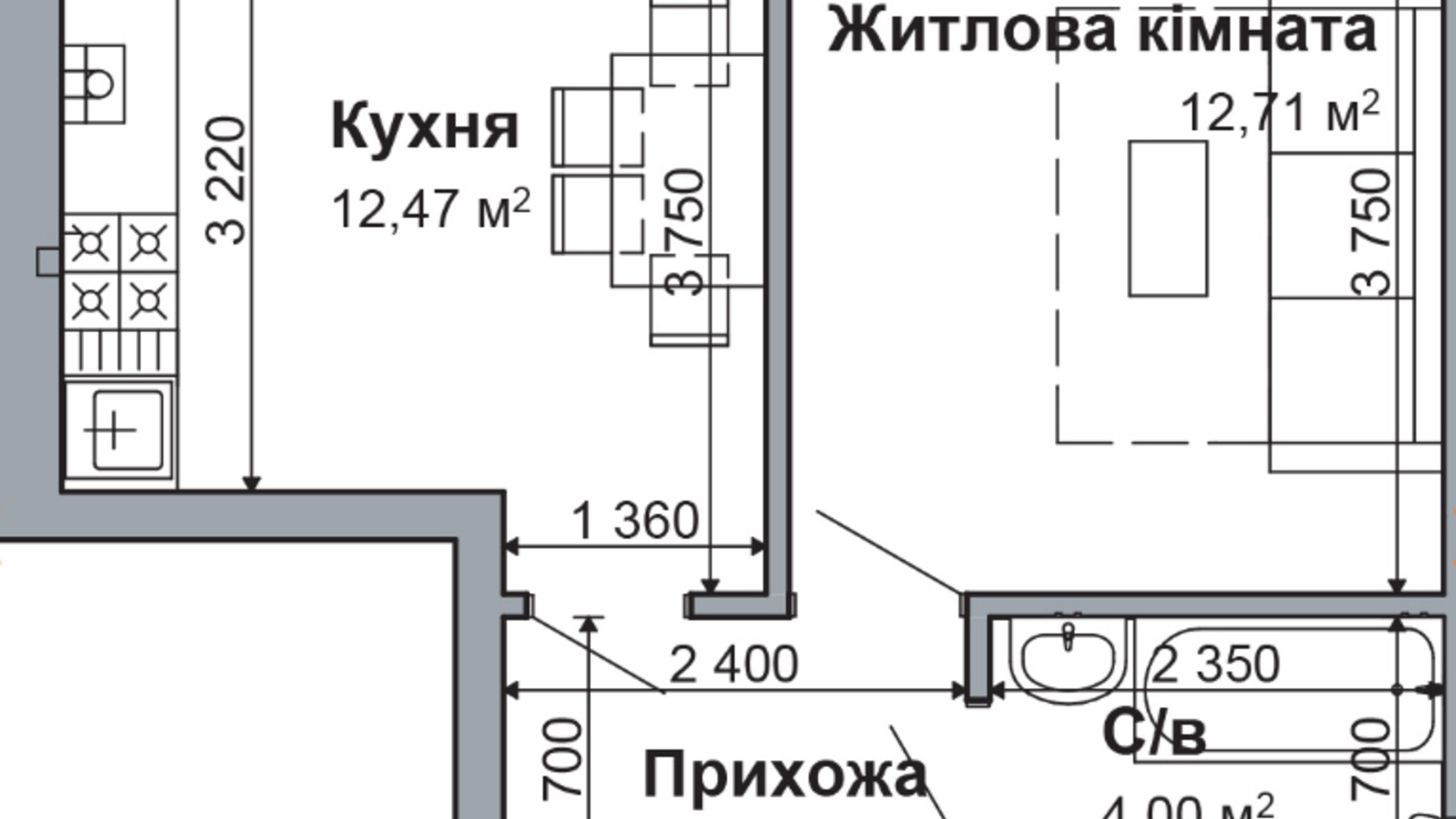 Планировка 1-комнатной квартиры в ЖК Родной-2 33.26 м², фото 646682