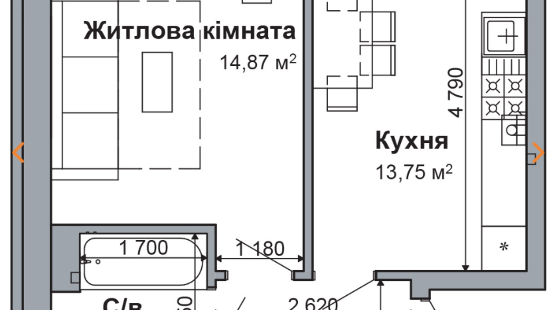 Планировка 1-комнатной квартиры в ЖК Родной-2 37.76 м², фото 646683
