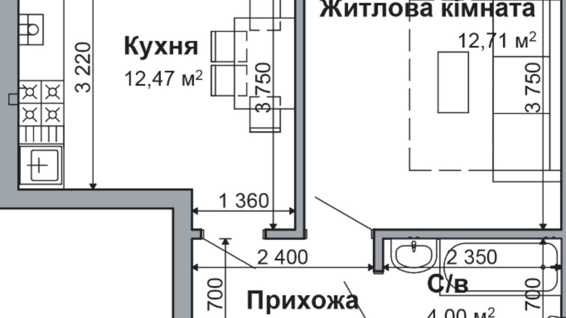 Планировка 1-комнатной квартиры в ЖК Родной-2 33.26 м², фото 646688