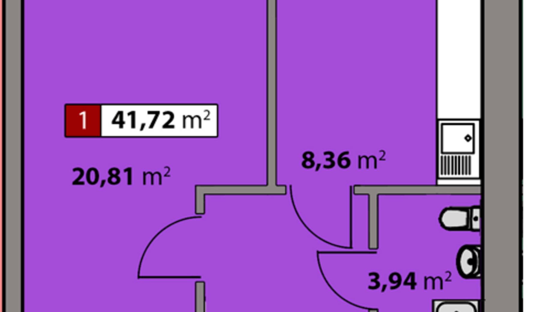 Планування 1-кімнатної квартири в ЖК Парковий квартал 41.72 м², фото 646836