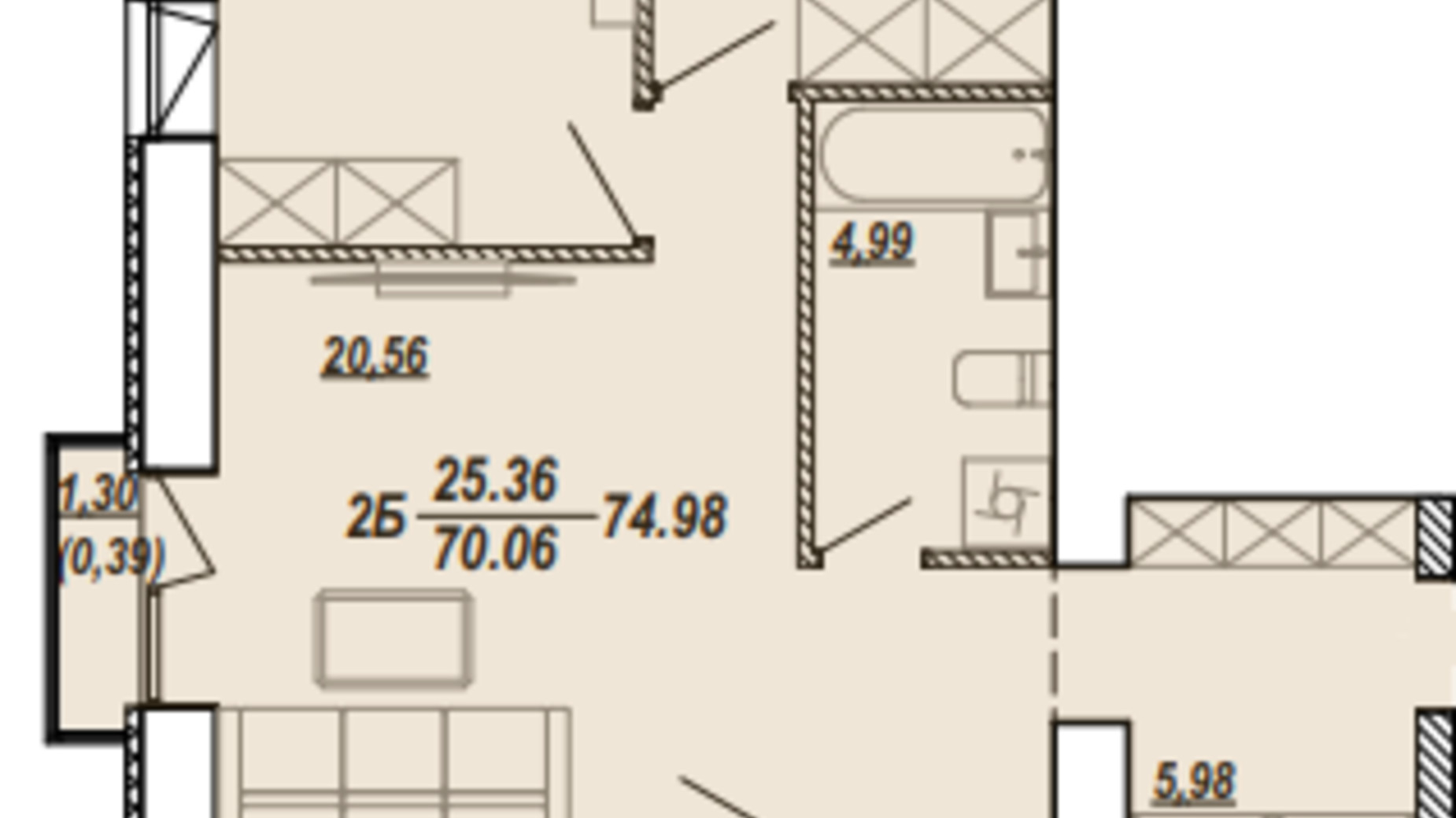 Планировка 2-комнатной квартиры в ЖК Текстильная, 21 75.5 м², фото 646881