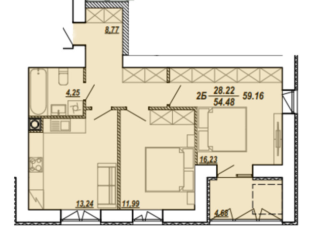 ЖК Текстильная, 21: планировка 2-комнатной квартиры 59.16 м²