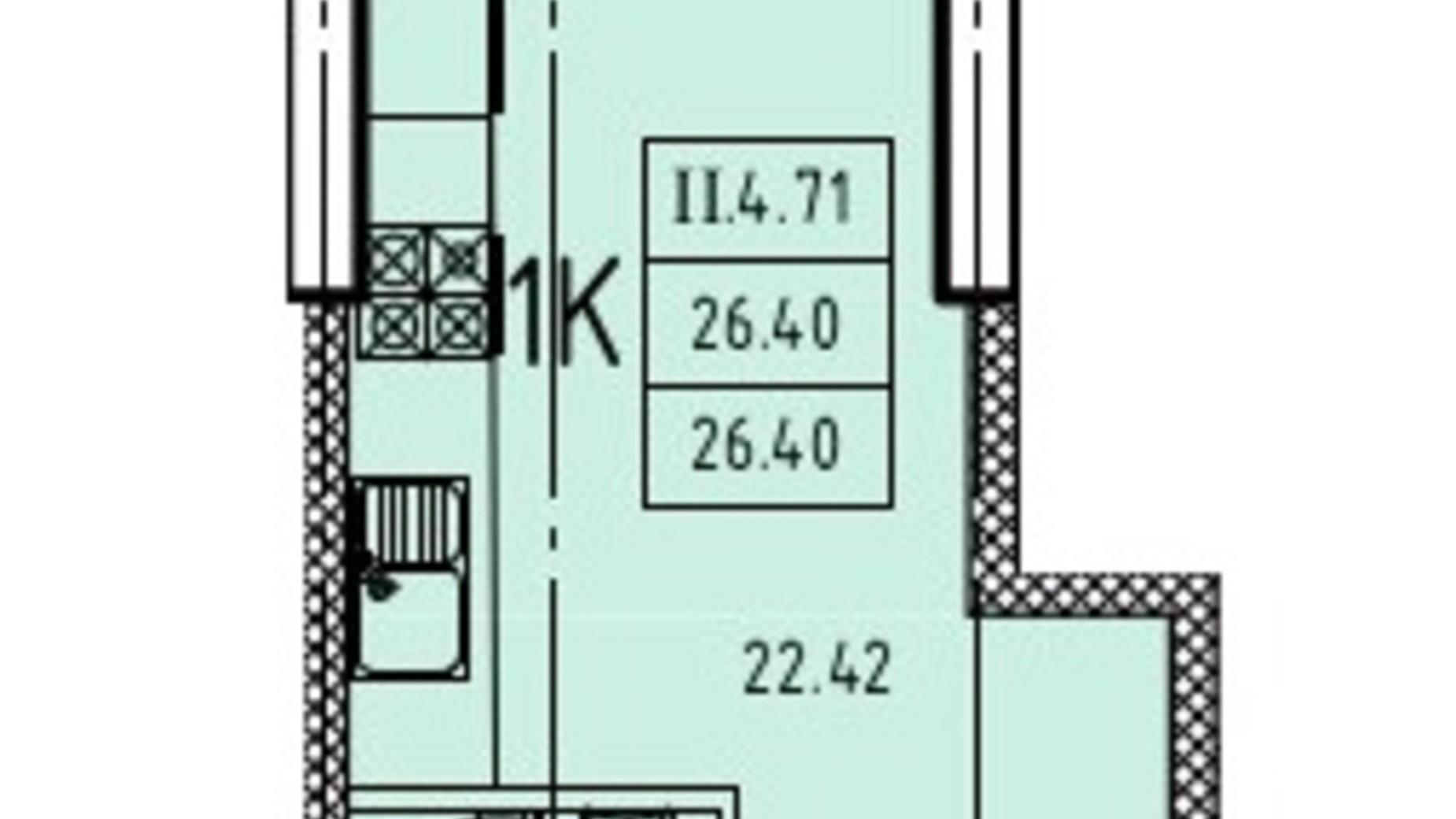 Планировка квартиры студии в ЖК Эллада 26.4 м², фото 646897