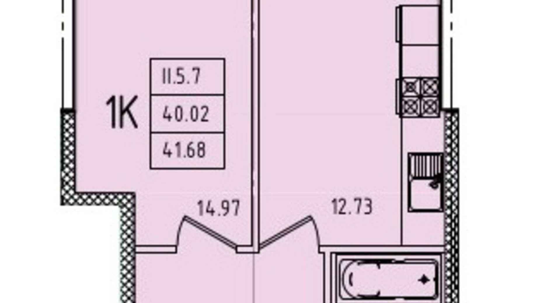 Планировка 1-комнатной квартиры в ЖК Эллада 41.68 м², фото 646899