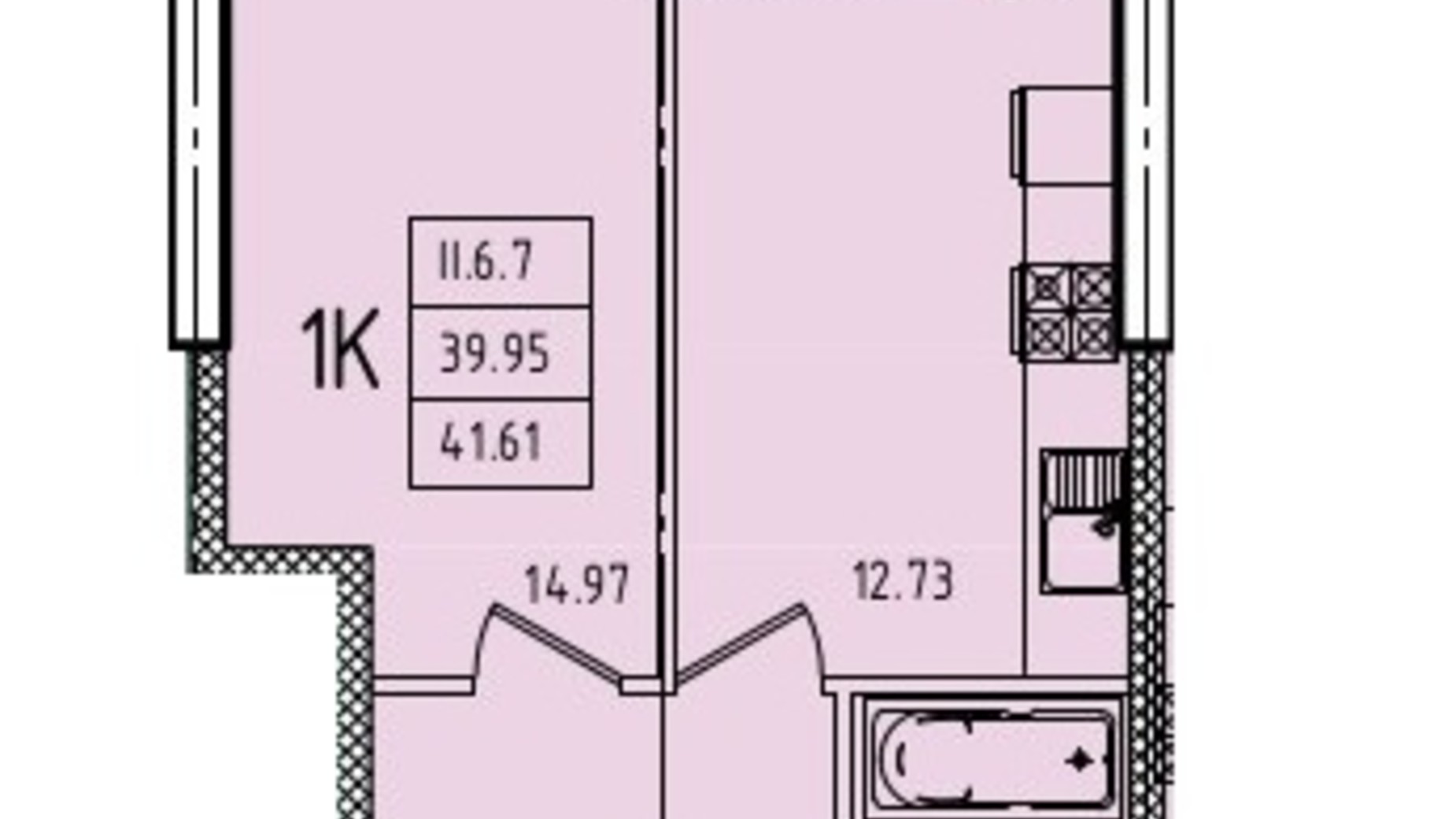 Планування 1-кімнатної квартири в ЖК Еллада 41.61 м², фото 646906