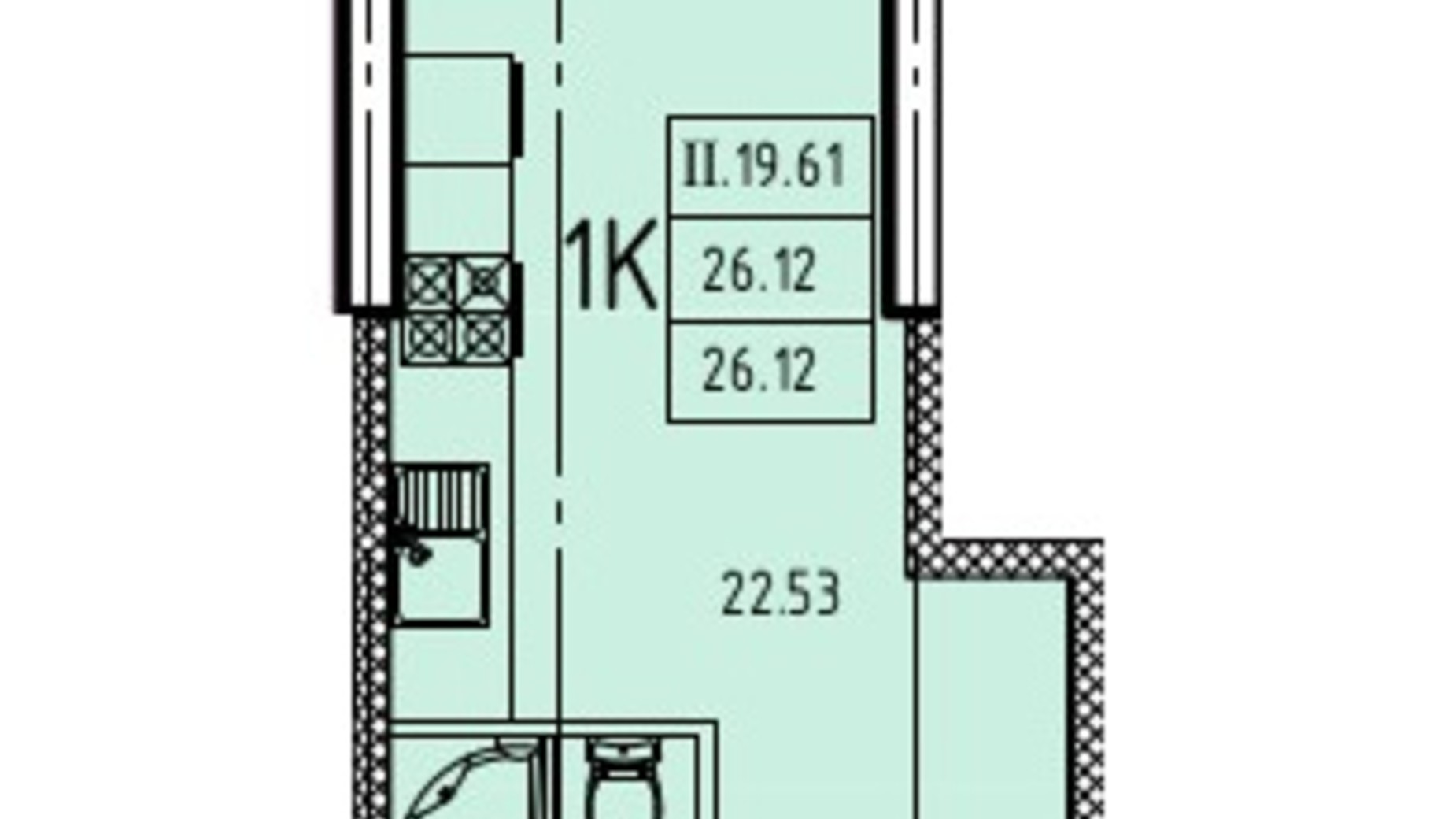 Планування квартири студії в ЖК Еллада 26.12 м², фото 646915