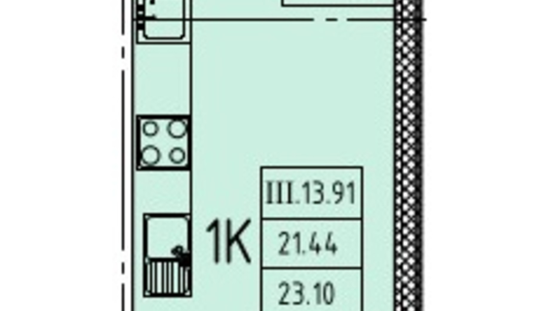 Планировка квартиры студии в ЖК Эллада 23.1 м², фото 646936