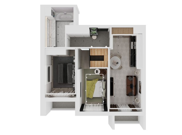 ЖК Еллада: планування 1-кімнатної квартири 43.02 м²