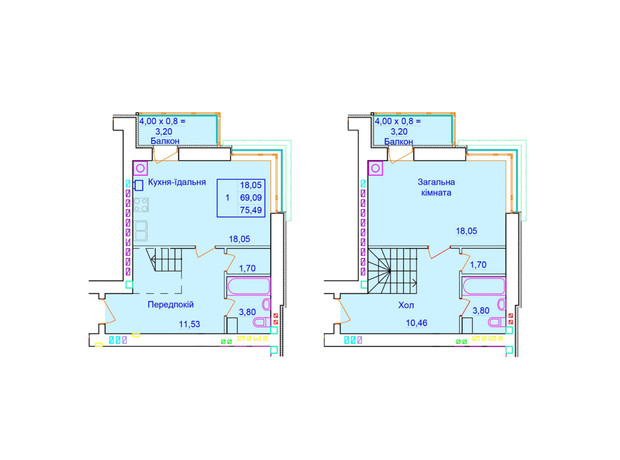 ЖК Європейський: планування 1-кімнатної квартири 75.49 м²