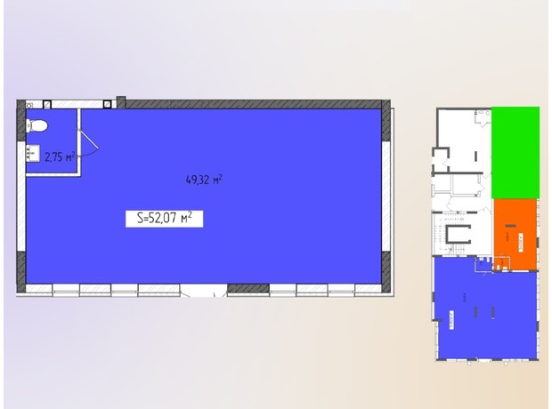 ЖК Green Side: планування приміщення 52.07 м²
