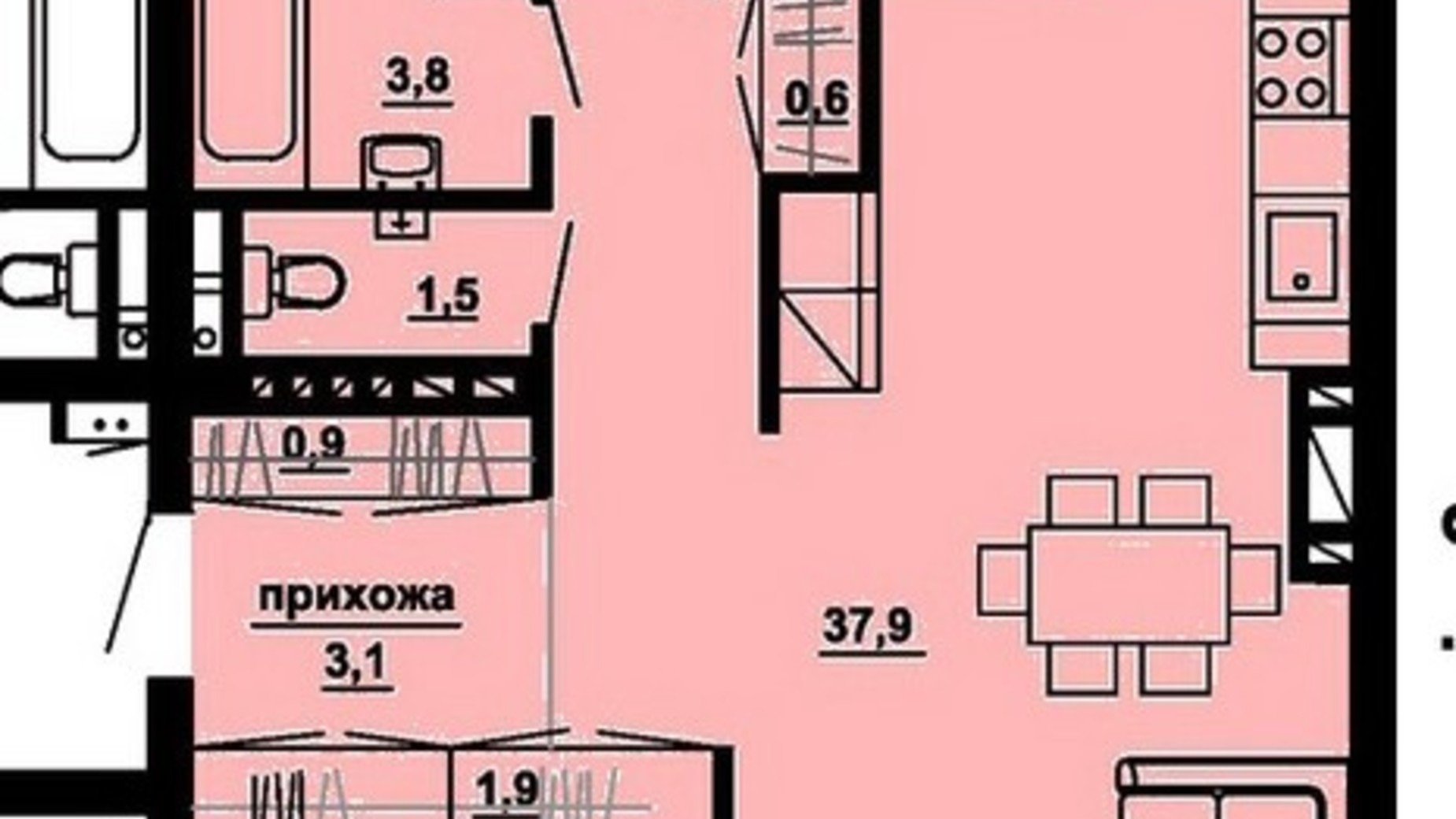 Планування 2-кімнатної квартири в ЖК Manhattan 65.7 м², фото 647380