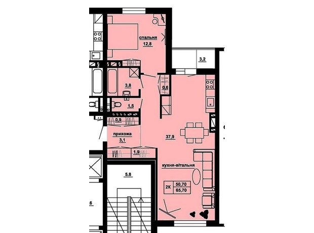 ЖК Manhattan: планировка 2-комнатной квартиры 65.7 м²