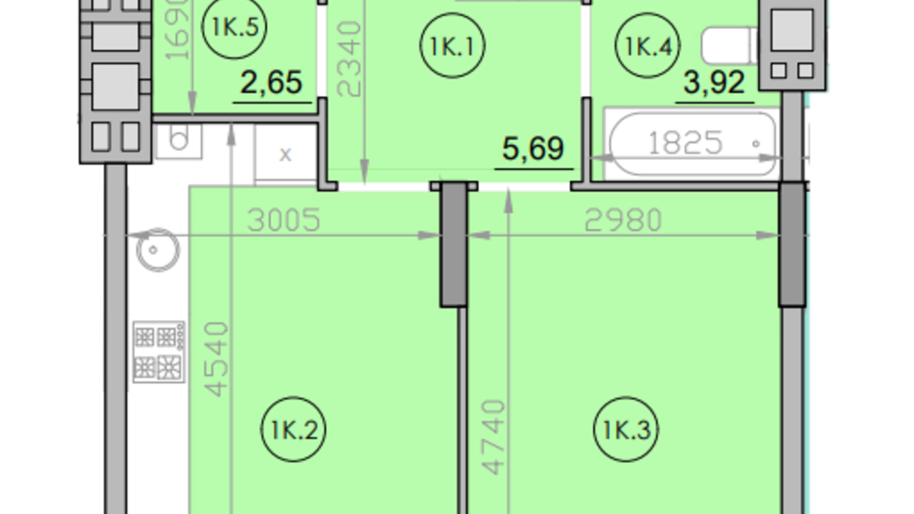 Планировка 1-комнатной квартиры в ЖК Family 40.9 м², фото 647400