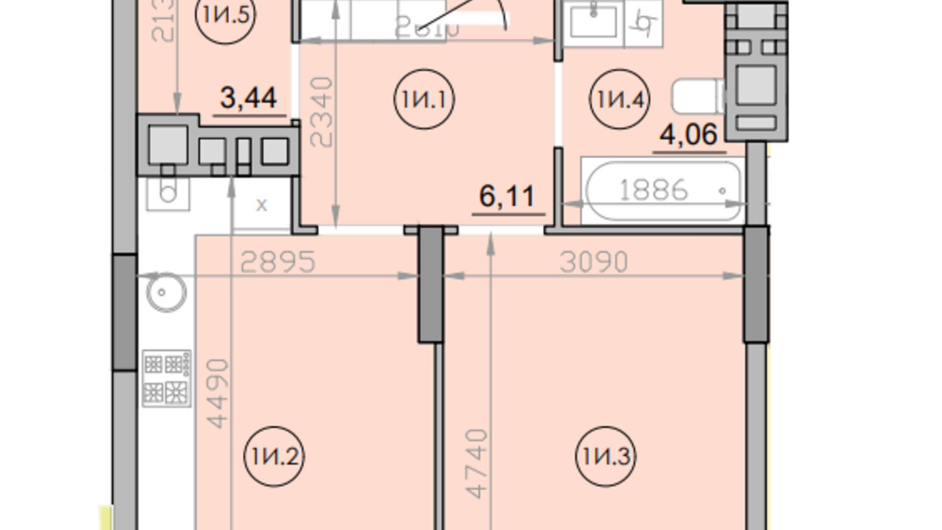 Планування 1-кімнатної квартири в ЖК Family 42.1 м², фото 647401