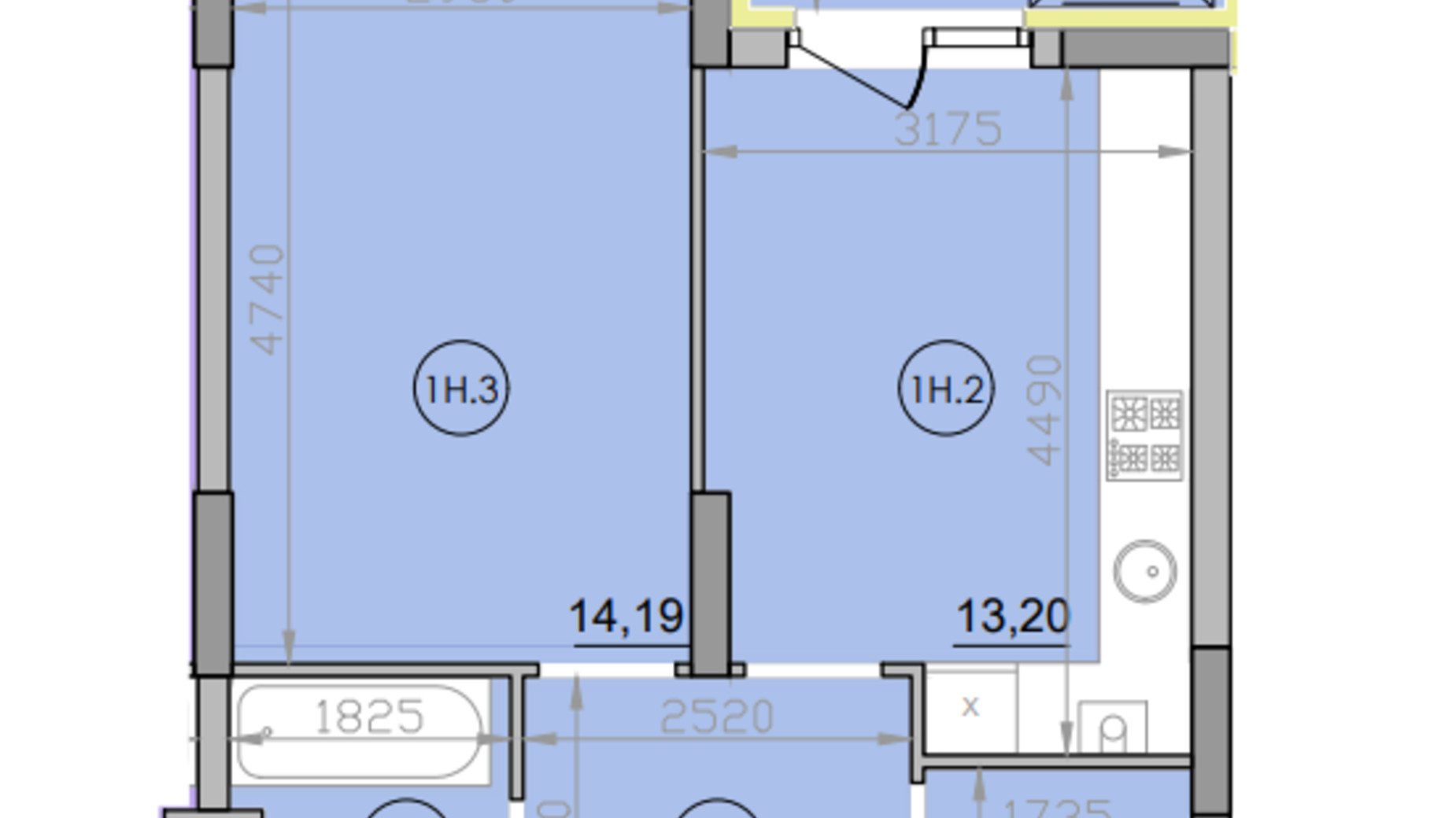 Планування 1-кімнатної квартири в ЖК Family 42.7 м², фото 647403