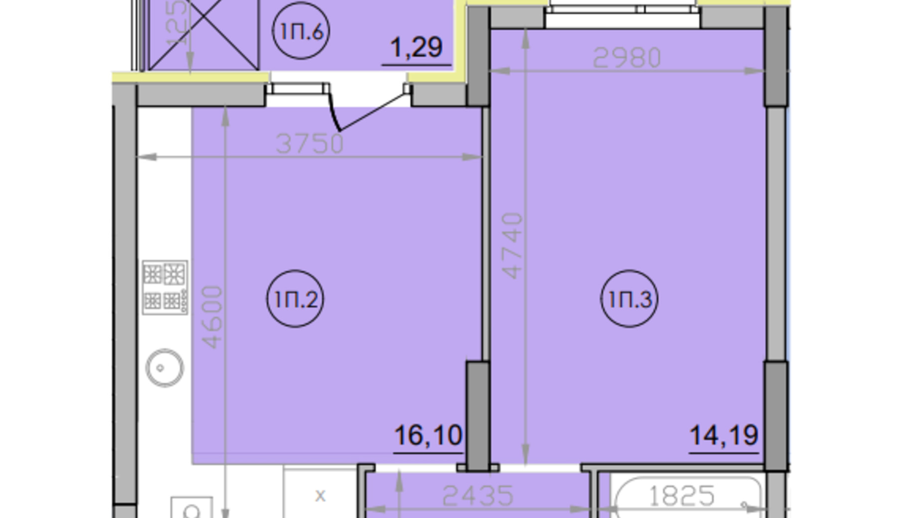 Планування 1-кімнатної квартири в ЖК Family 44.5 м², фото 647405