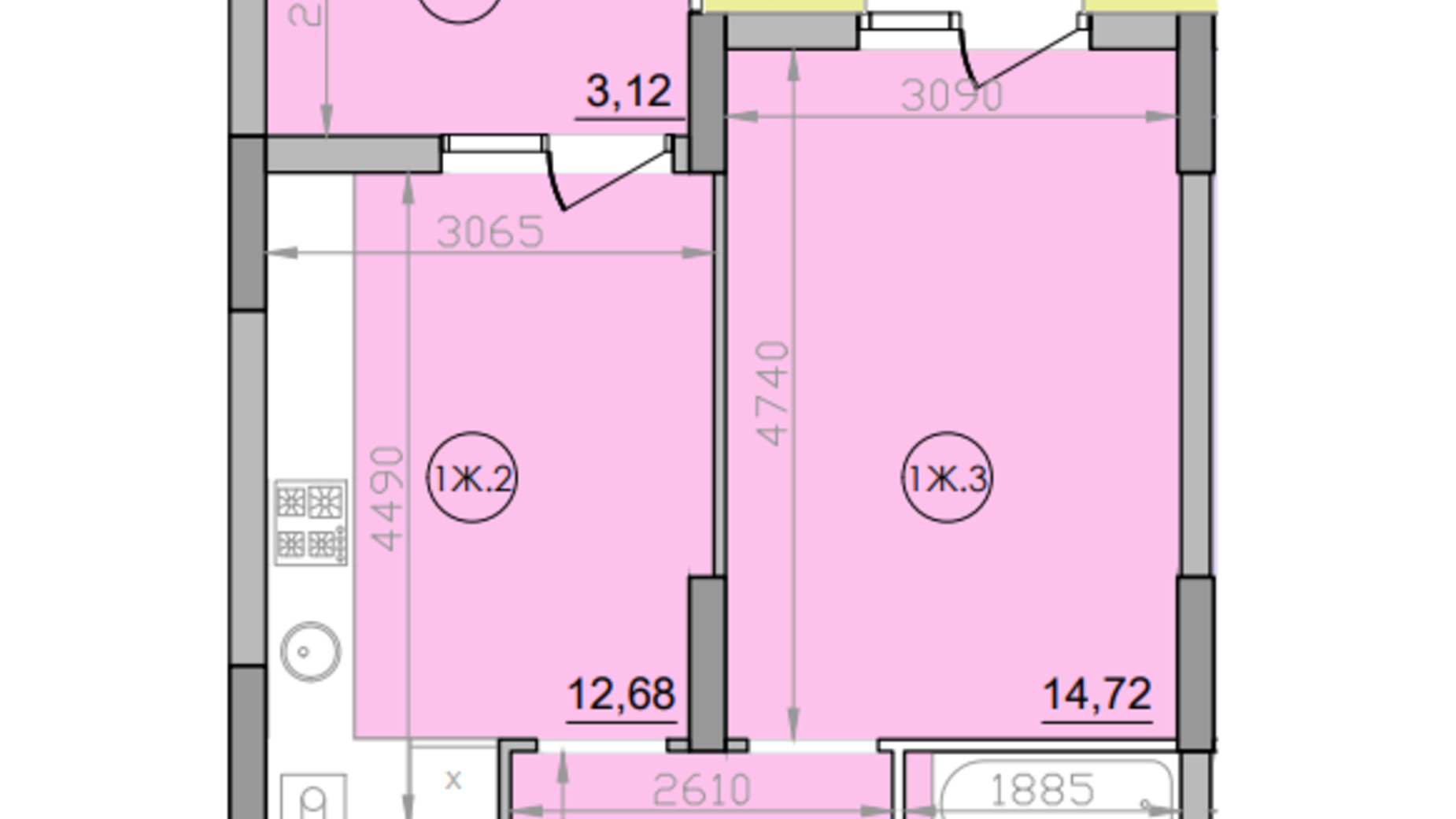 Планировка 1-комнатной квартиры в ЖК Family 45.3 м², фото 647406