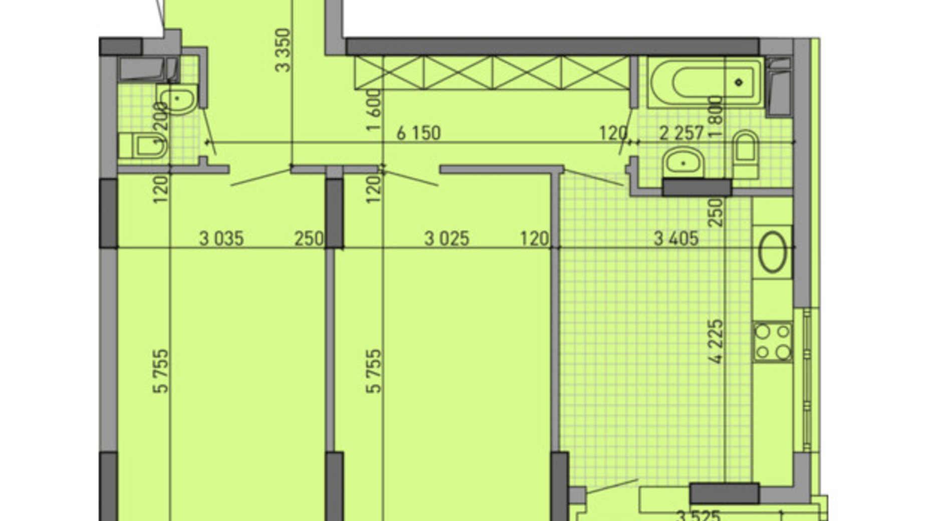Планування 2-кімнатної квартири в ЖК Паркове місто 72.21 м², фото 647546