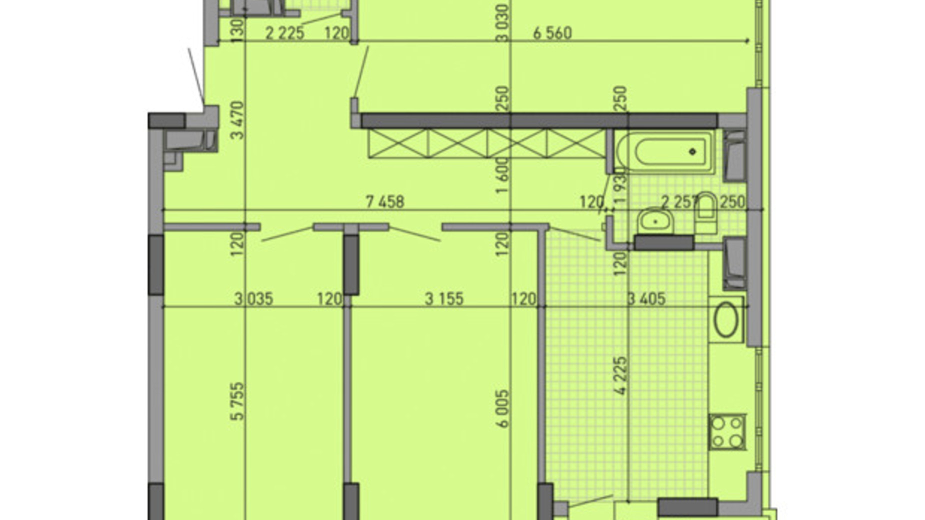 Планування 3-кімнатної квартири в ЖК Паркове місто 95.33 м², фото 647548