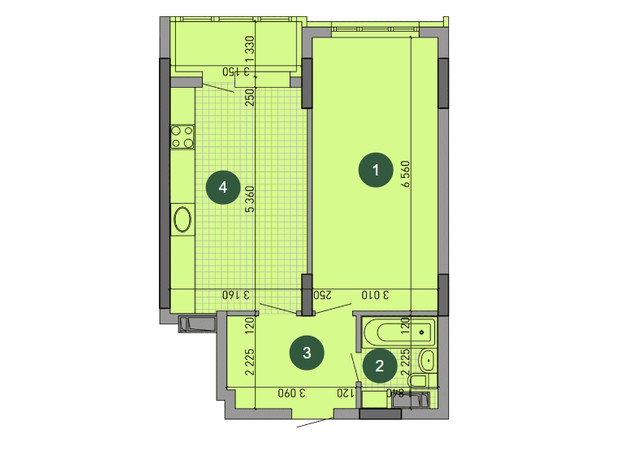 ЖК Парковый Город: планировка 1-комнатной квартиры 51.22 м²