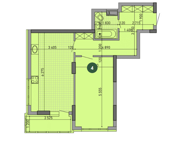 ЖК Паркове місто: планування 1-кімнатної квартири 57.68 м²
