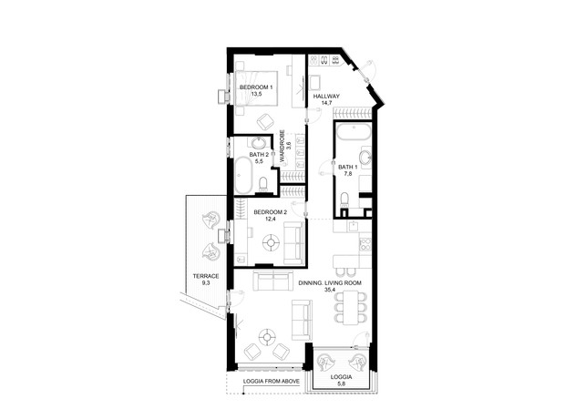 ЖК 31: планування 3-кімнатної квартири 98.6 м²