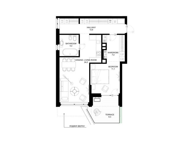 ЖК 31: планировка 1-комнатной квартиры 63 м²