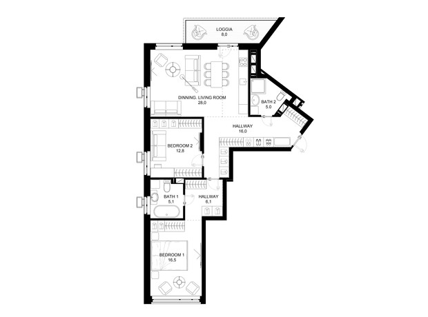 ЖК 31: планування 2-кімнатної квартири 91.7 м²