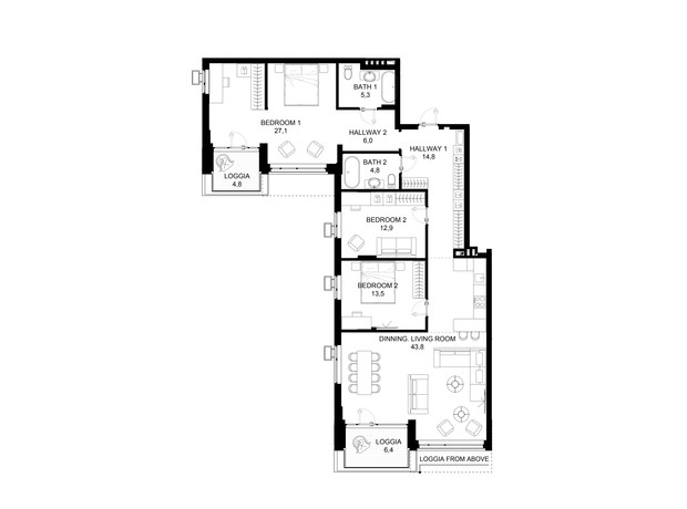 ЖК 31: планировка 3-комнатной квартиры 133.8 м²