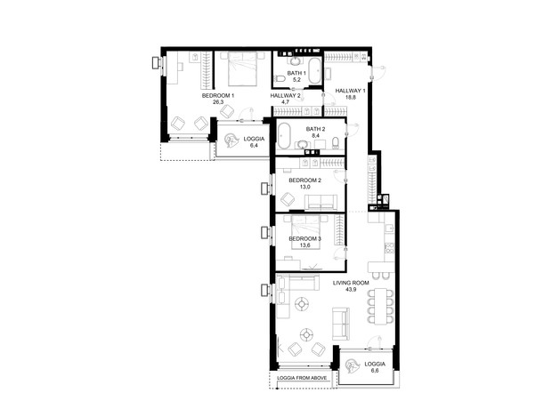 ЖК 31: планування 3-кімнатної квартири 140.4 м²