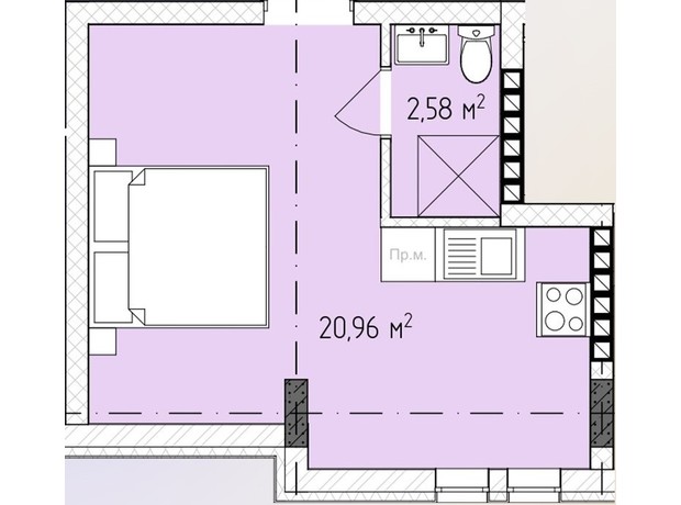 ЖК Central Avenue: планування 1-кімнатної квартири 20.96 м²