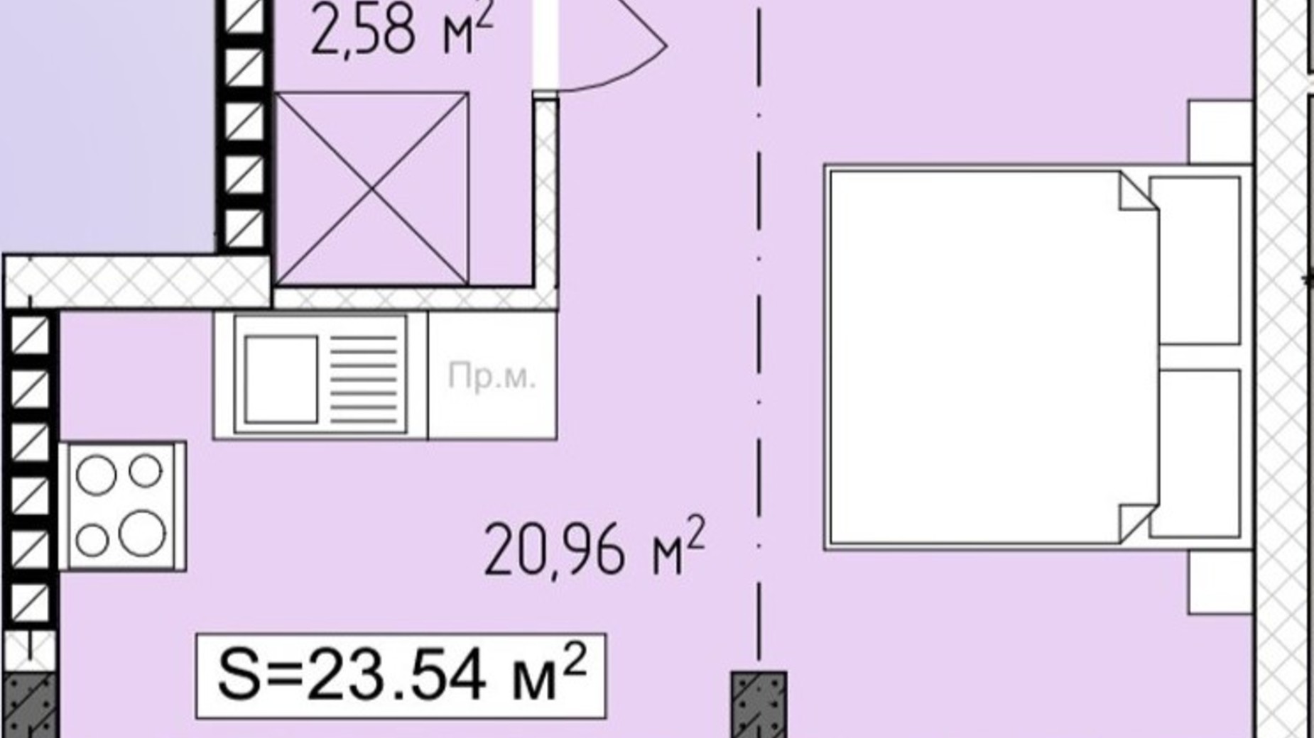 Планування 1-кімнатної квартири в ЖК Central Avenue 23.54 м², фото 647729