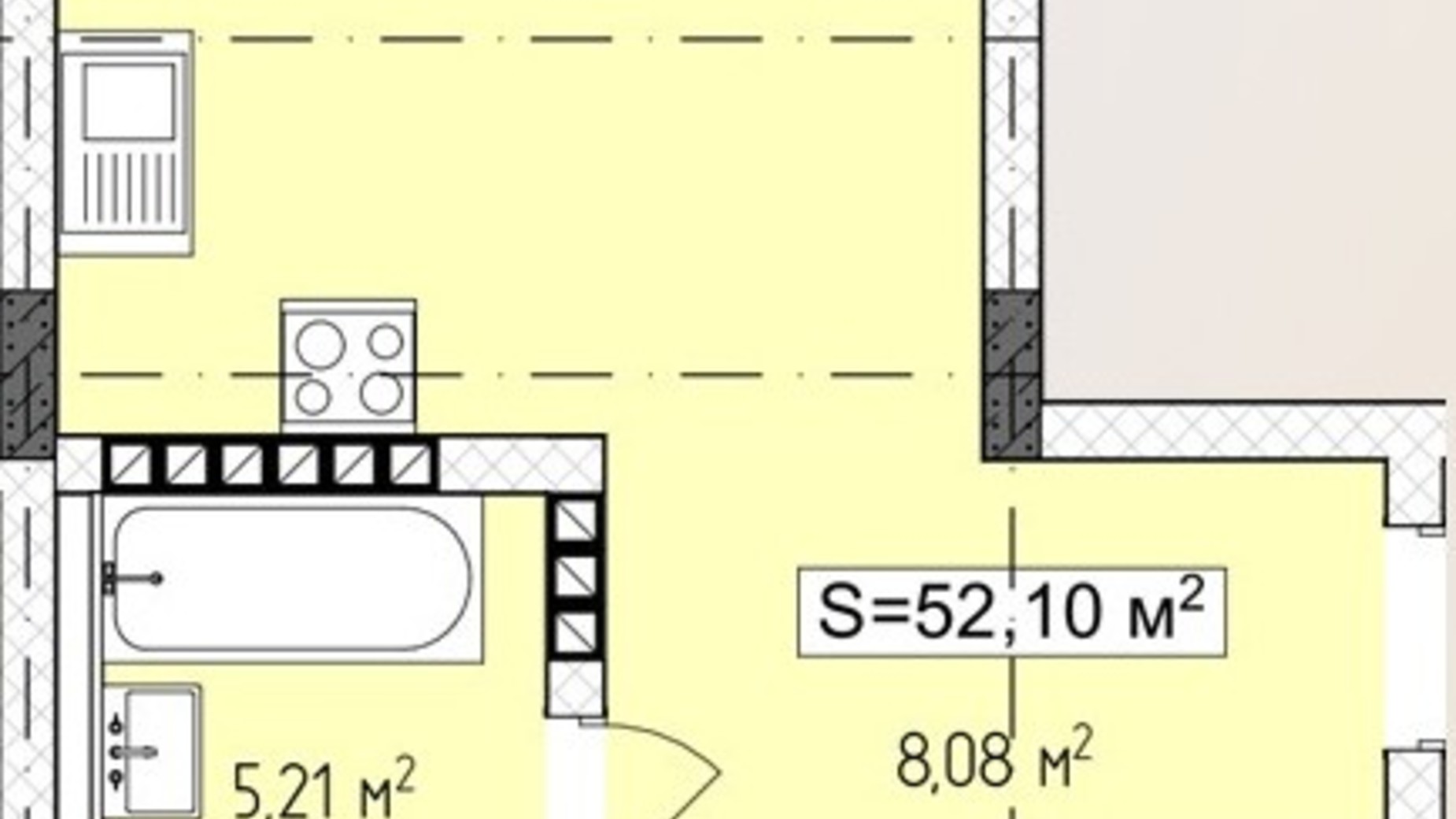 Планування 1-кімнатної квартири в ЖК Central Avenue 52.1 м², фото 647784